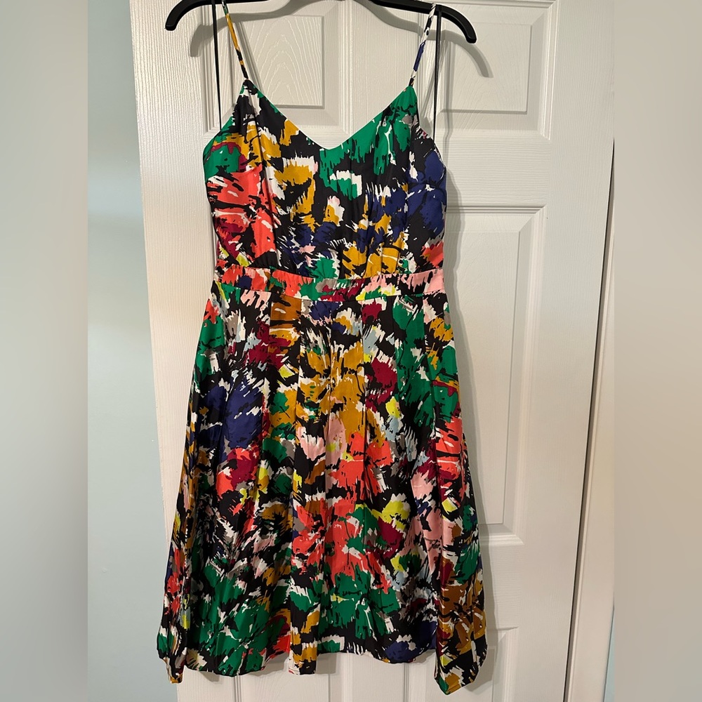 J. Crew Women’s Spaghetti Strap Dress in Colorful Brushstroke Print, Size 6